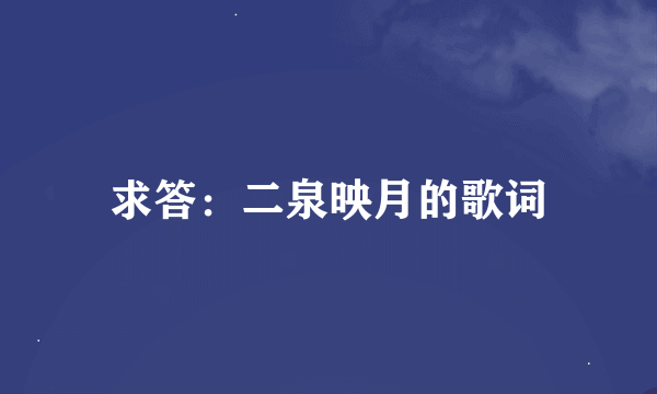 求答：二泉映月的歌词