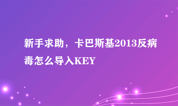 新手求助，卡巴斯基2013反病毒怎么导入KEY