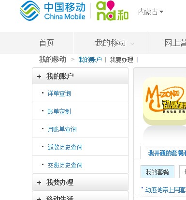 内蒙古移动网上营业厅详单查询