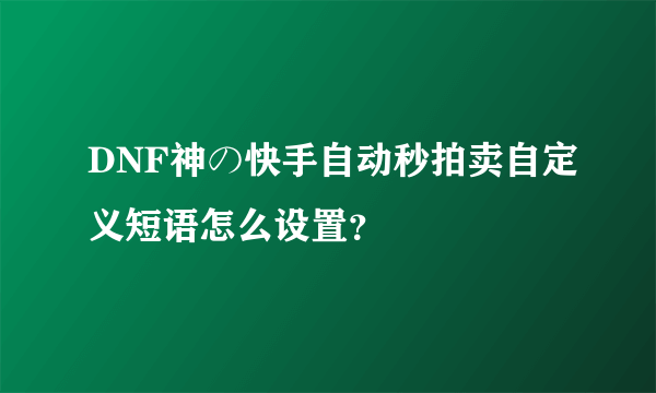 DNF神の快手自动秒拍卖自定义短语怎么设置?