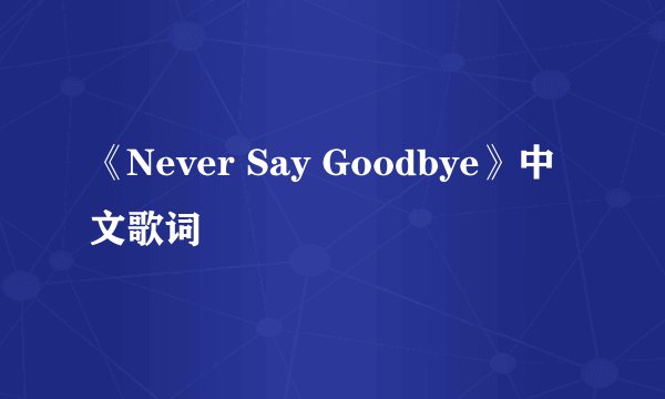 《Never Say Goodbye》中文歌词