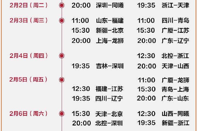 2020年cba第二阶段赛程表