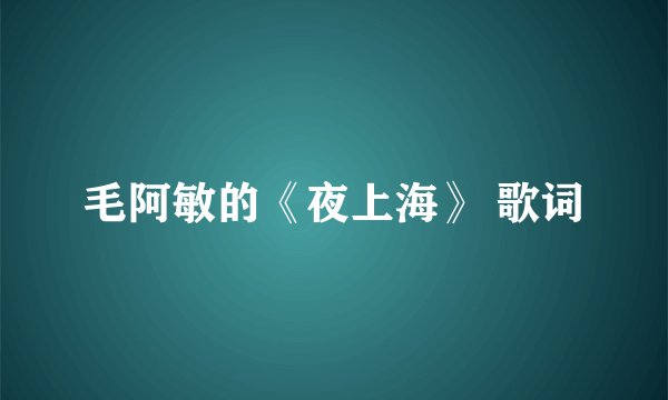 毛阿敏的《夜上海》 歌词