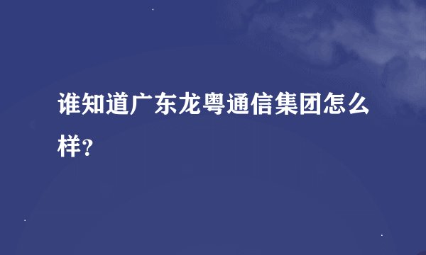 谁知道广东龙粤通信集团怎么样？