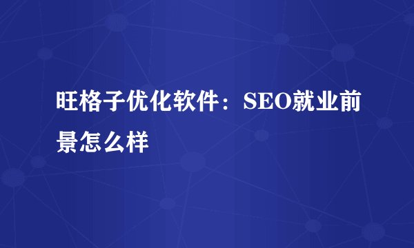 旺格子优化软件：SEO就业前景怎么样