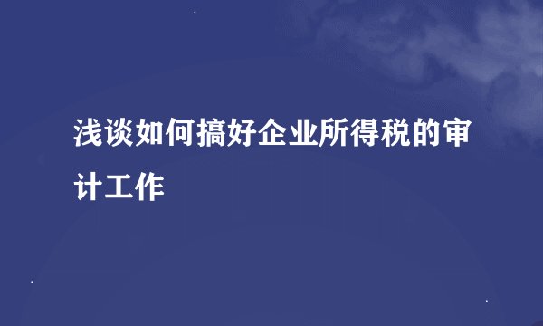 浅谈如何搞好企业所得税的审计工作