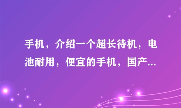 手机，介绍一个超长待机，电池耐用，便宜的手机，国产的也可以。系统没有安装乱七八糟的的软件