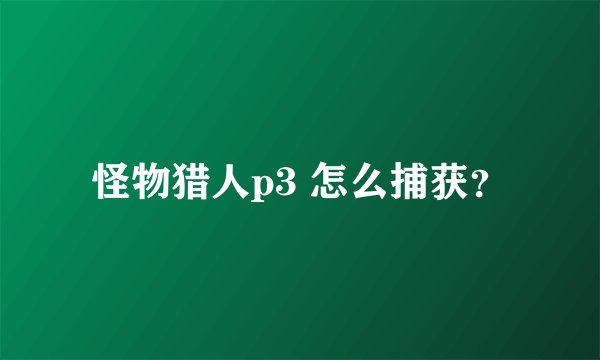 怪物猎人p3 怎么捕获？